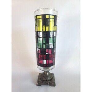 Vintage Antiqued Candelrama Nu-Trend Candle Holder - Stained Glass Look